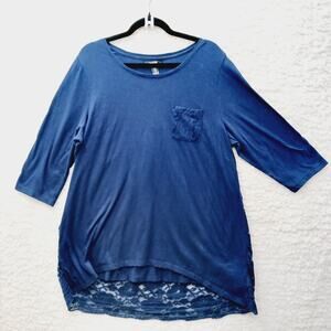 Blouse Tunic Navy Lace Back Pocket Romantic Coquette Cottagecore Y2K Size 1X